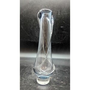 Hand Blwn Art Glass Vase Emil R Clear with Blue tine Vintage Artist Signed 9.5"